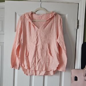 Women's Lightweight Pink Hooded Pullover Top